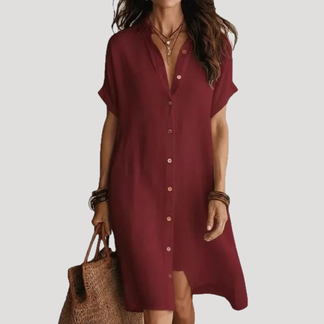 Casual Long Shirt Dress for Women V-Neck
