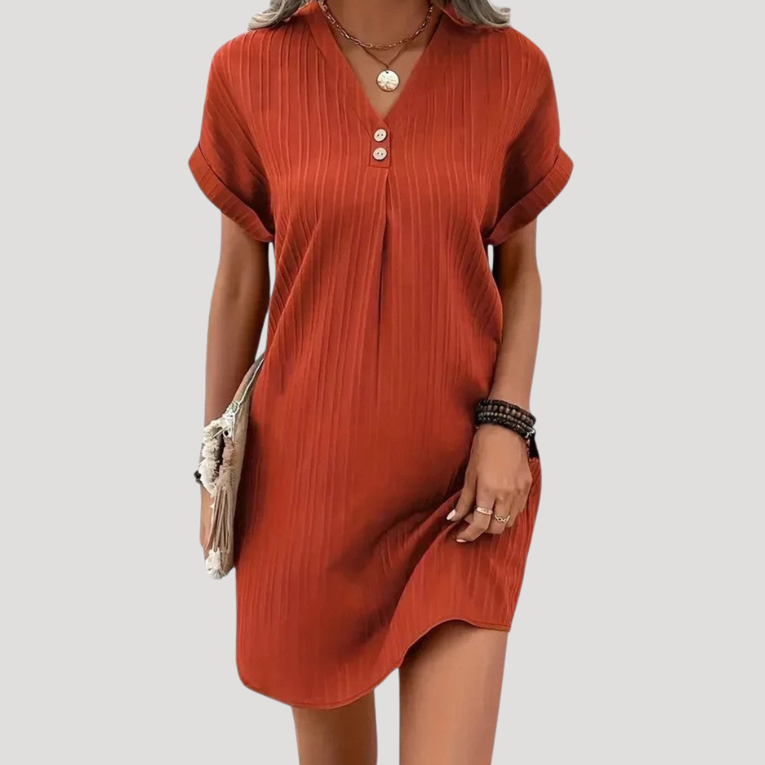 Casual Short Dress for Women with Textured V-Neck
