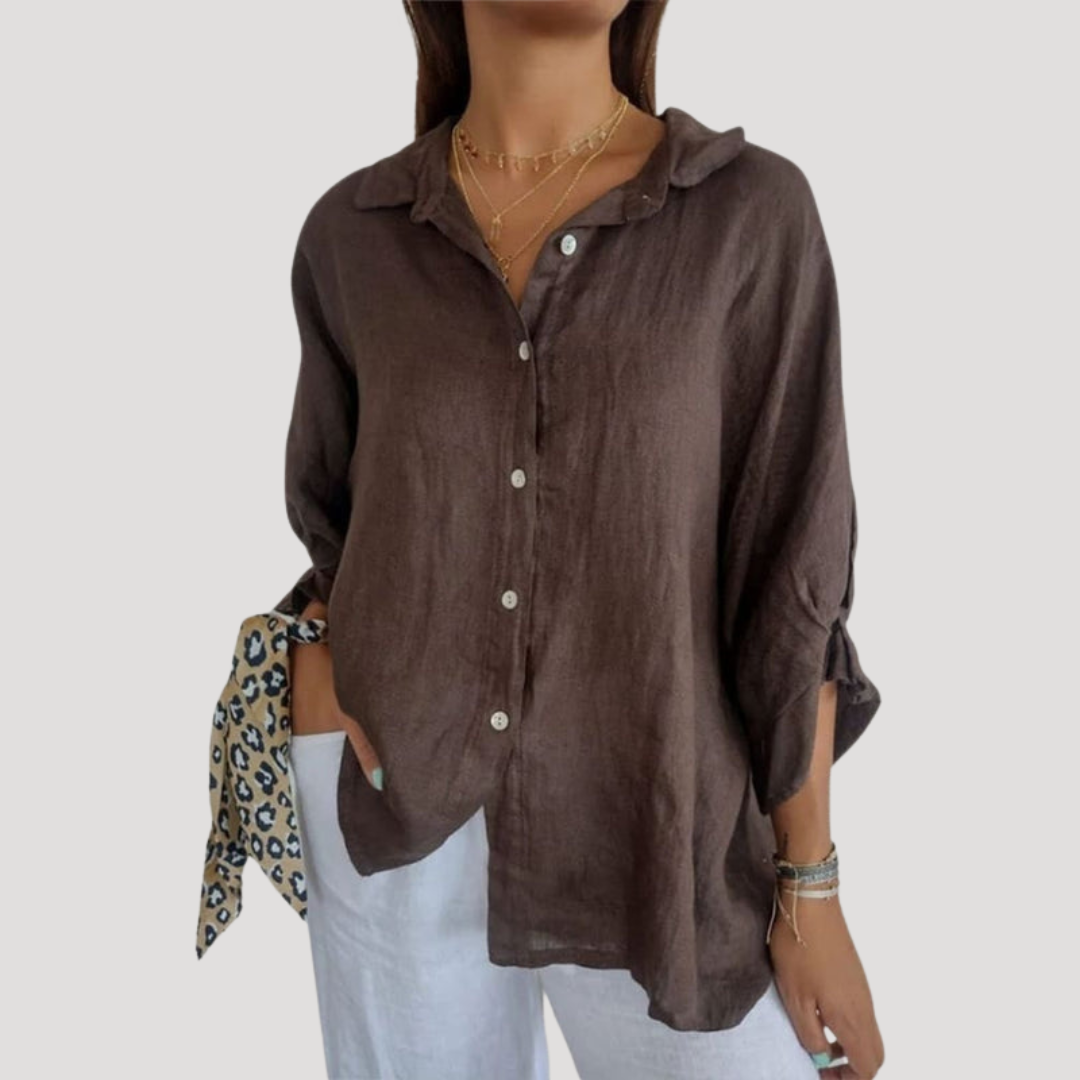 Fluid and Loose Linen Blouse with Long Sleeves