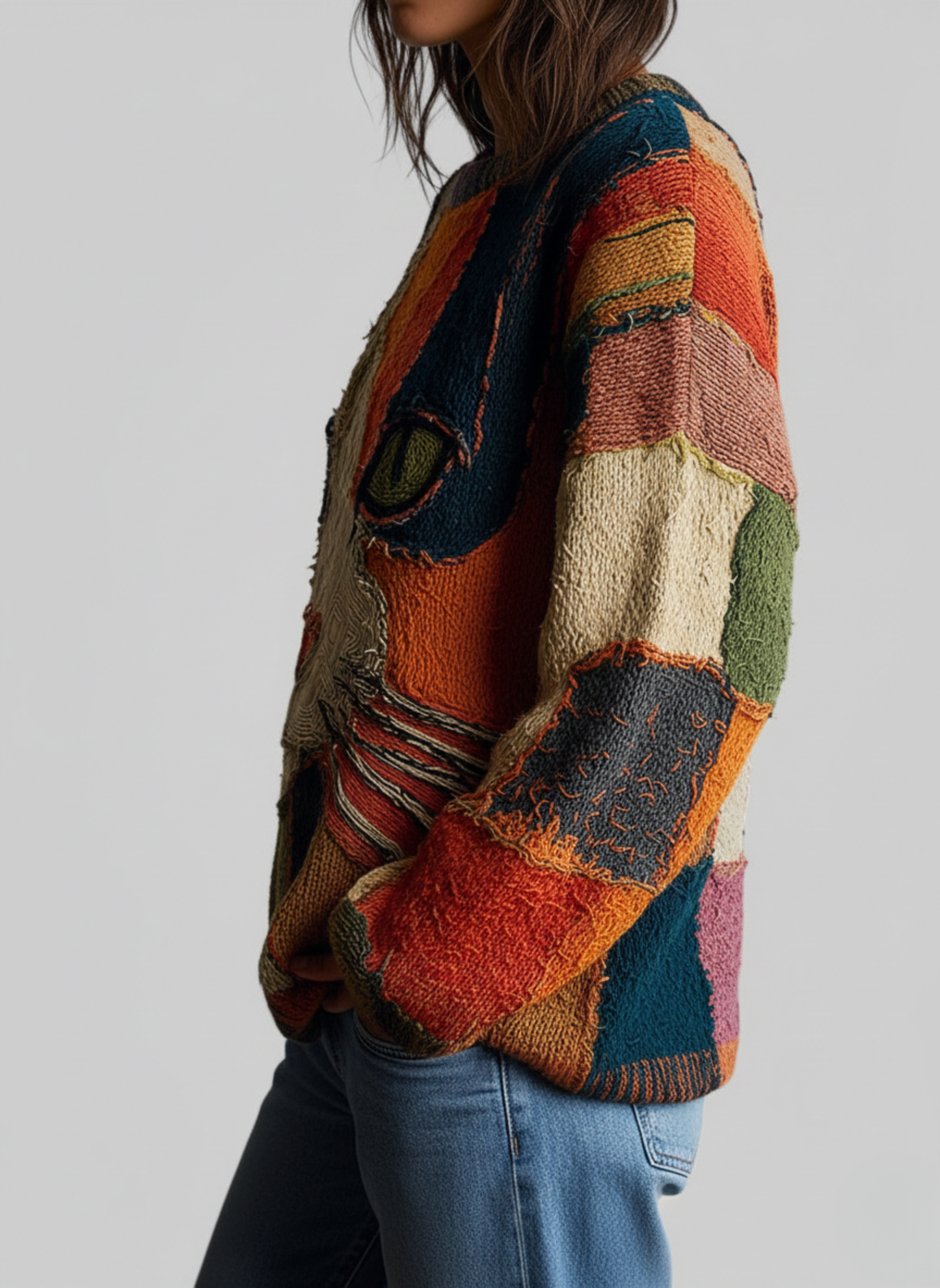 Sawyer Artistic Cat Patchwork Sweater