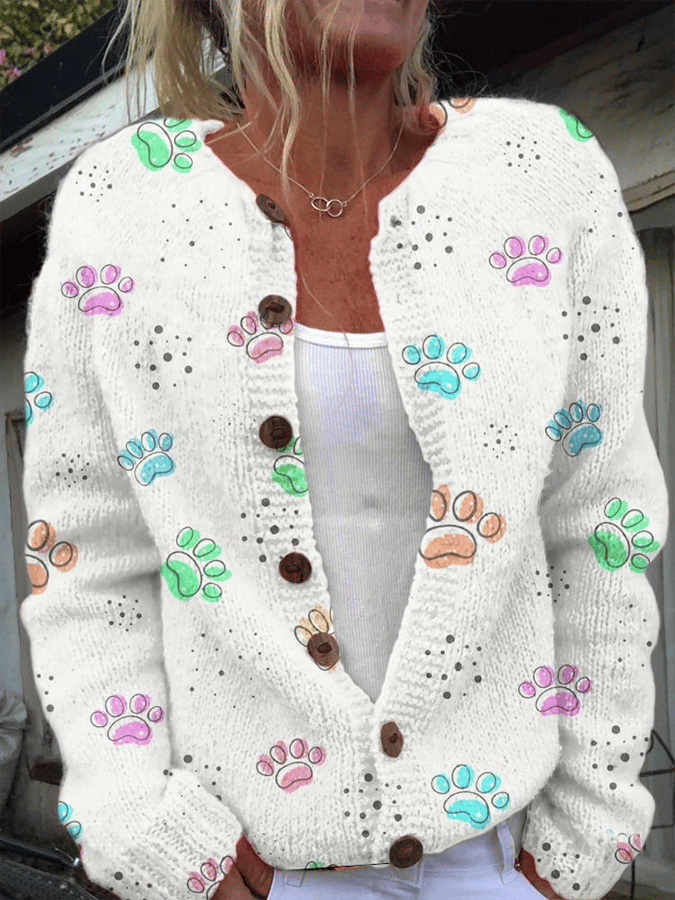 Strickjacke mit Pfotenabdruck im Vintage-Stil für Damen