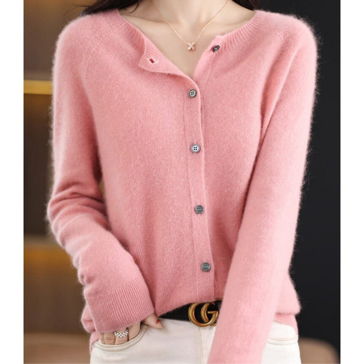Deliane | Merino Wool & Cashmere Cardigan for Women – Elegant O-Neck Winter Knit