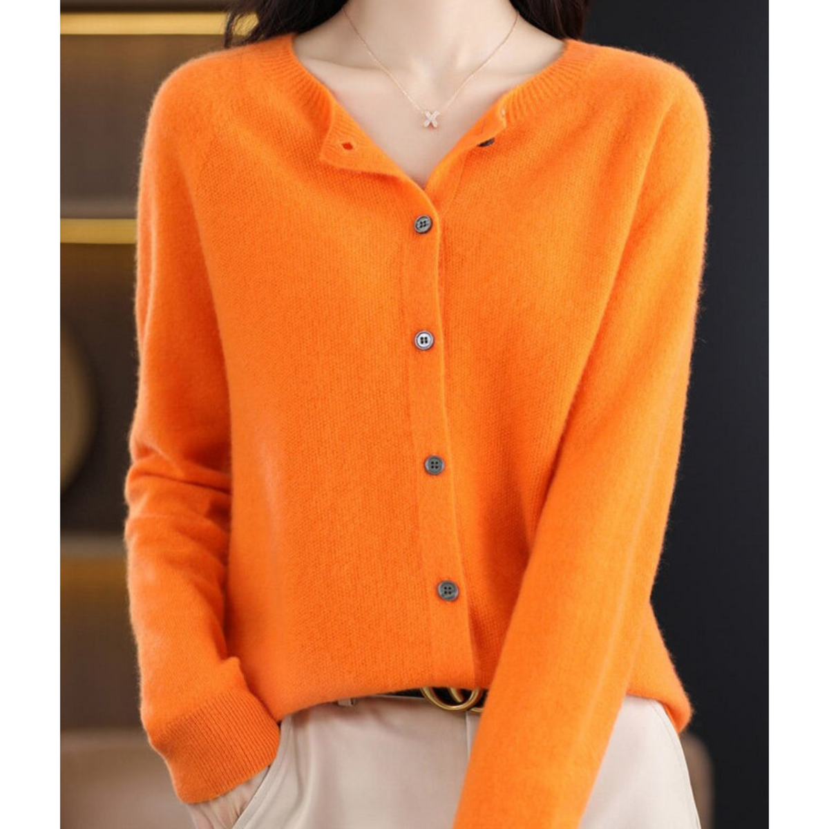 Deliane | Merino Wool & Cashmere Cardigan for Women – Elegant O-Neck Winter Knit