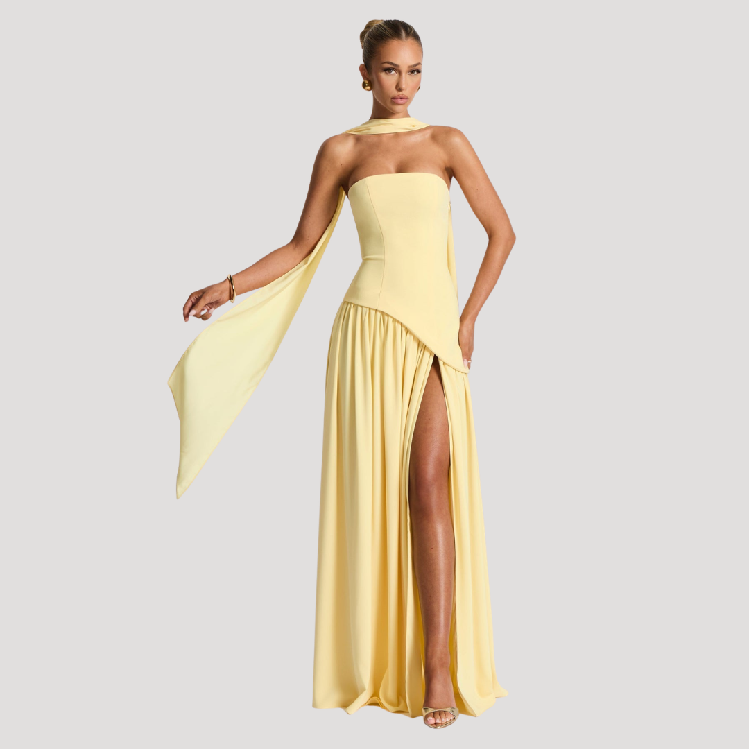 Elegant Pleated Strapless Long Evening Dress