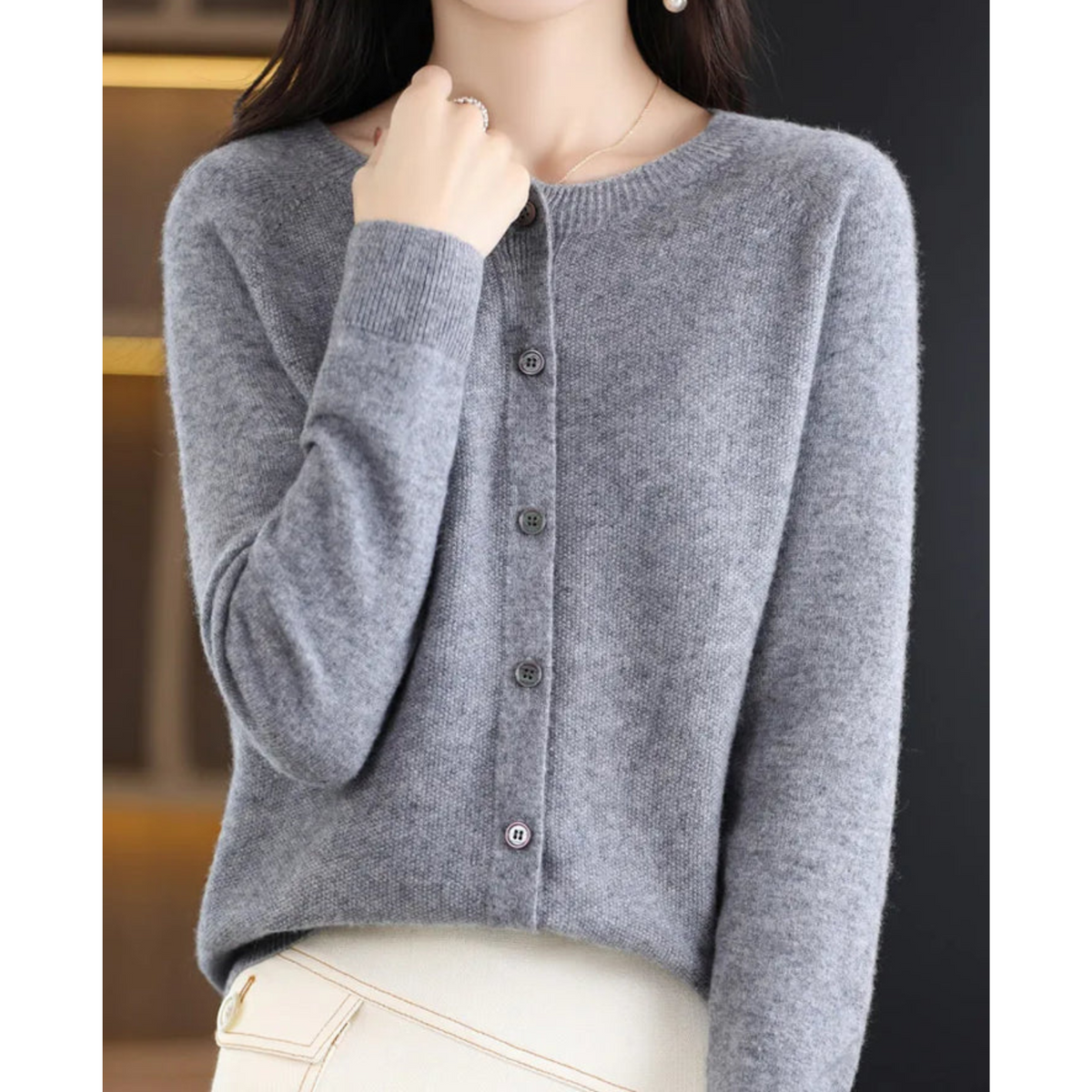 Deliane | Merino Wool & Cashmere Cardigan for Women – Elegant O-Neck Winter Knit