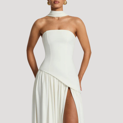Elegant Pleated Strapless Long Evening Dress
