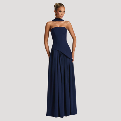 Elegant Pleated Strapless Long Evening Dress