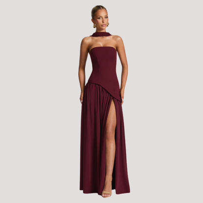 Elegant Pleated Strapless Long Evening Dress