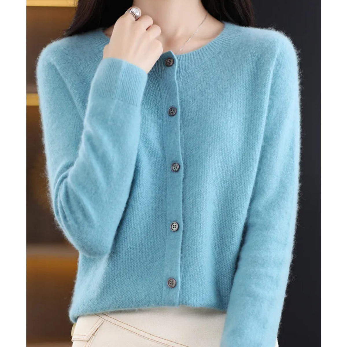 Deliane | Merino Wool & Cashmere Cardigan for Women – Elegant O-Neck Winter Knit