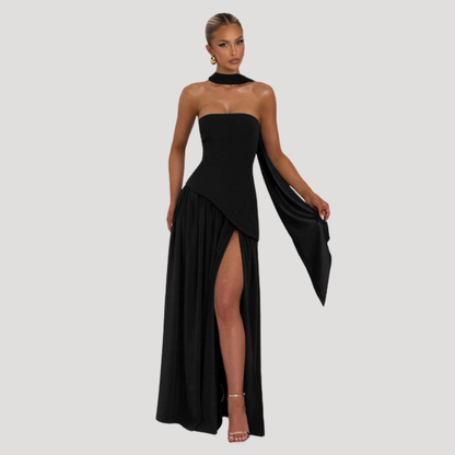 Elegant Pleated Strapless Long Evening Dress