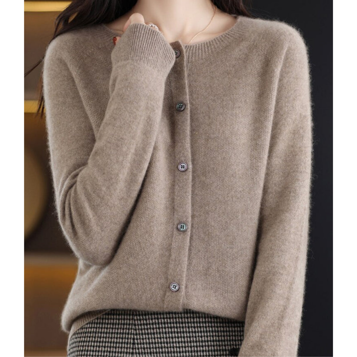 Deliane | Merino Wool & Cashmere Cardigan for Women – Elegant O-Neck Winter Knit