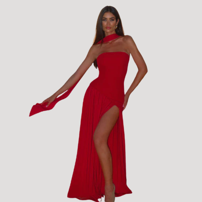 Elegant Pleated Strapless Long Evening Dress