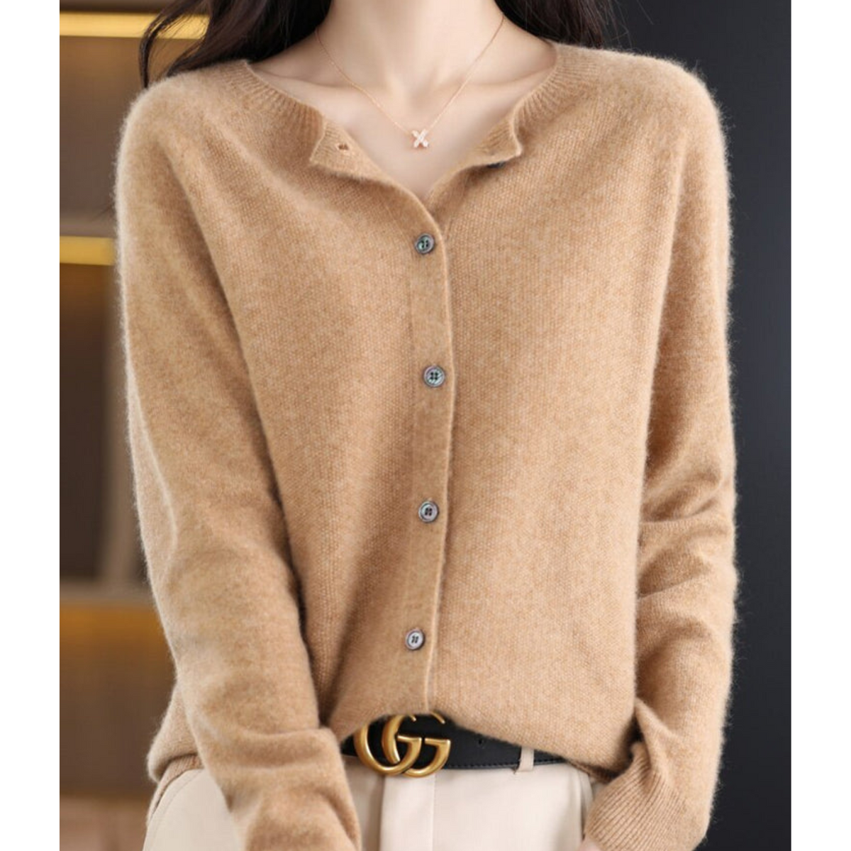 Deliane | Merino Wool & Cashmere Cardigan for Women – Elegant O-Neck Winter Knit