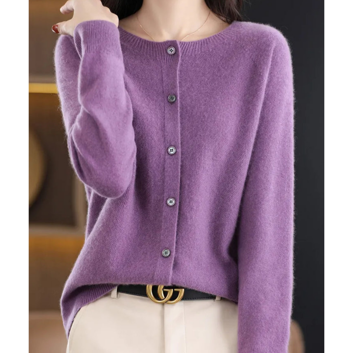 Deliane | Merino Wool & Cashmere Cardigan for Women – Elegant O-Neck Winter Knit
