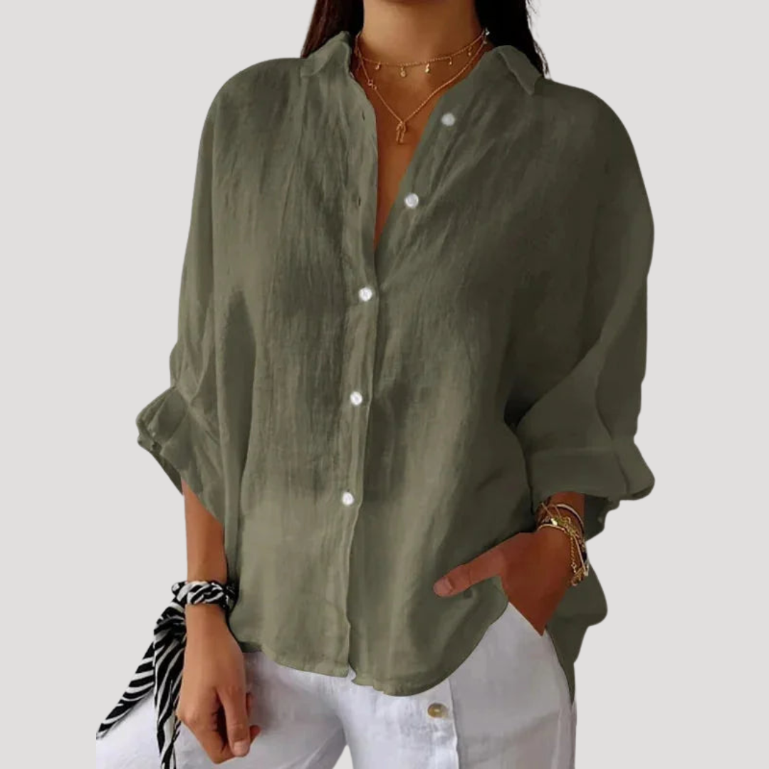Fluid and Loose Linen Blouse with Long Sleeves