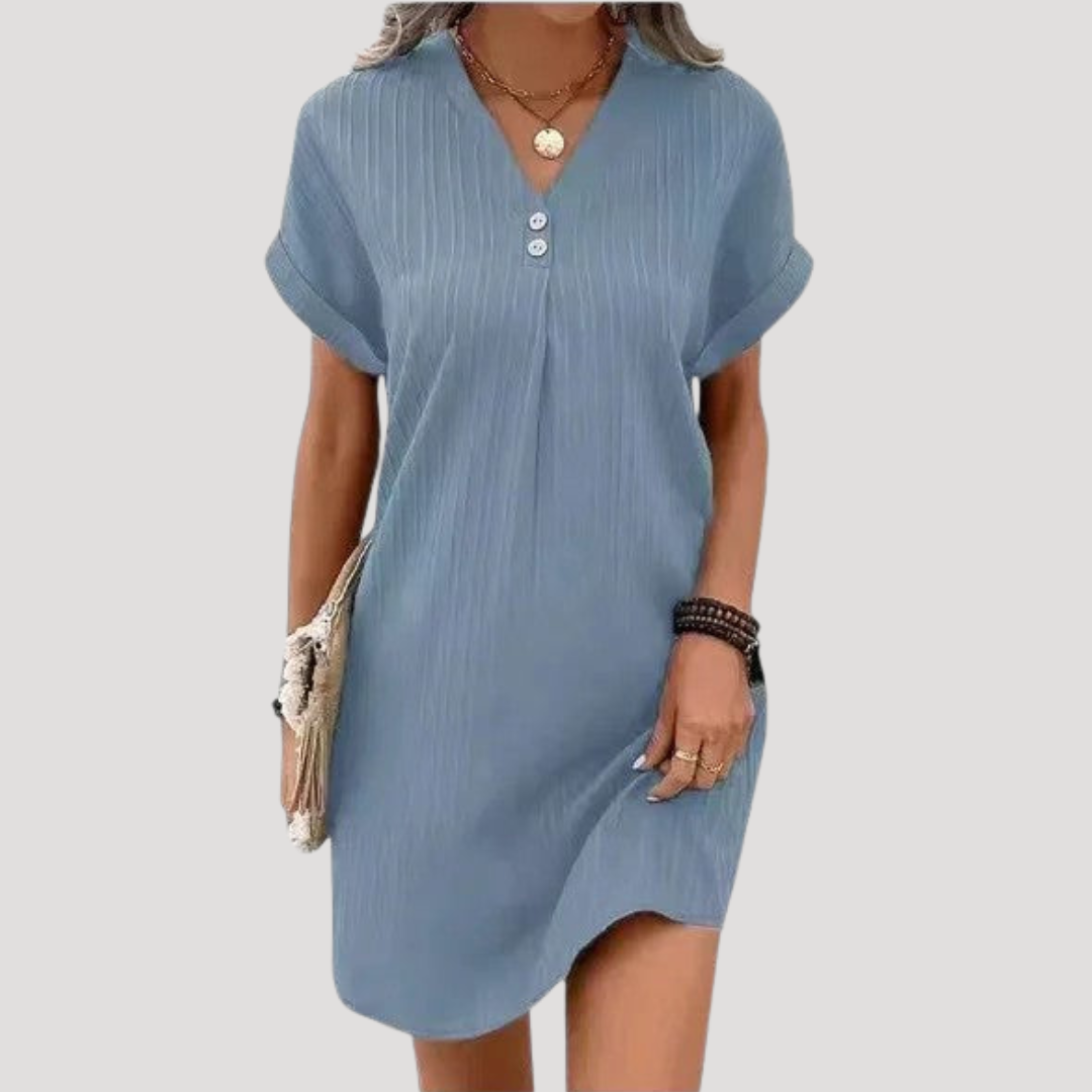Casual Short Dress for Women with Textured V-Neck