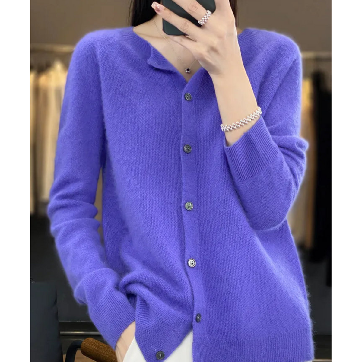 Deliane | Merino Wool & Cashmere Cardigan for Women – Elegant O-Neck Winter Knit