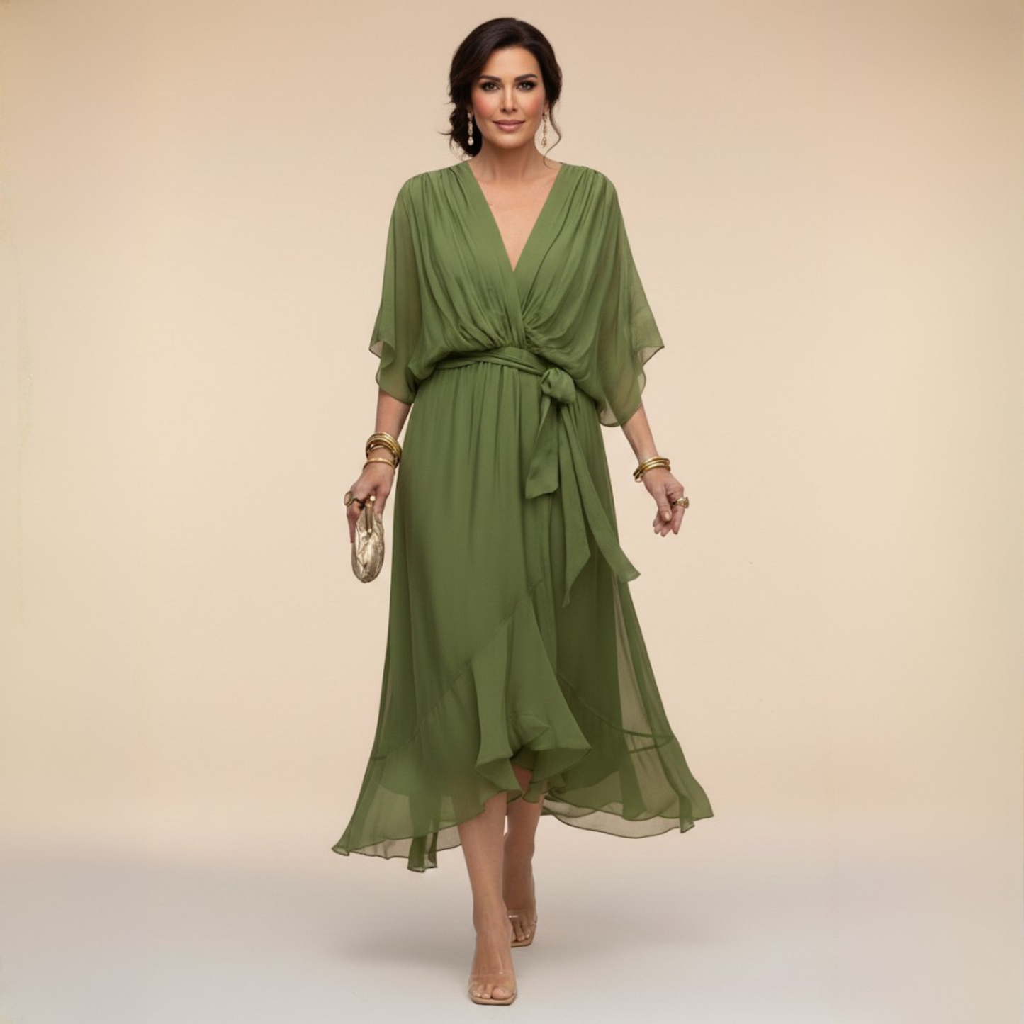 Monica Elegant Chiffon Midi Dress