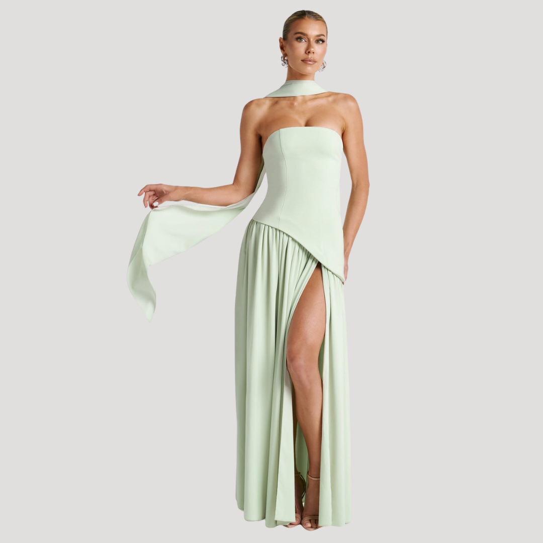 Elegant Pleated Strapless Long Evening Dress
