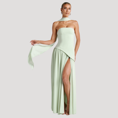 Elegant Pleated Strapless Long Evening Dress
