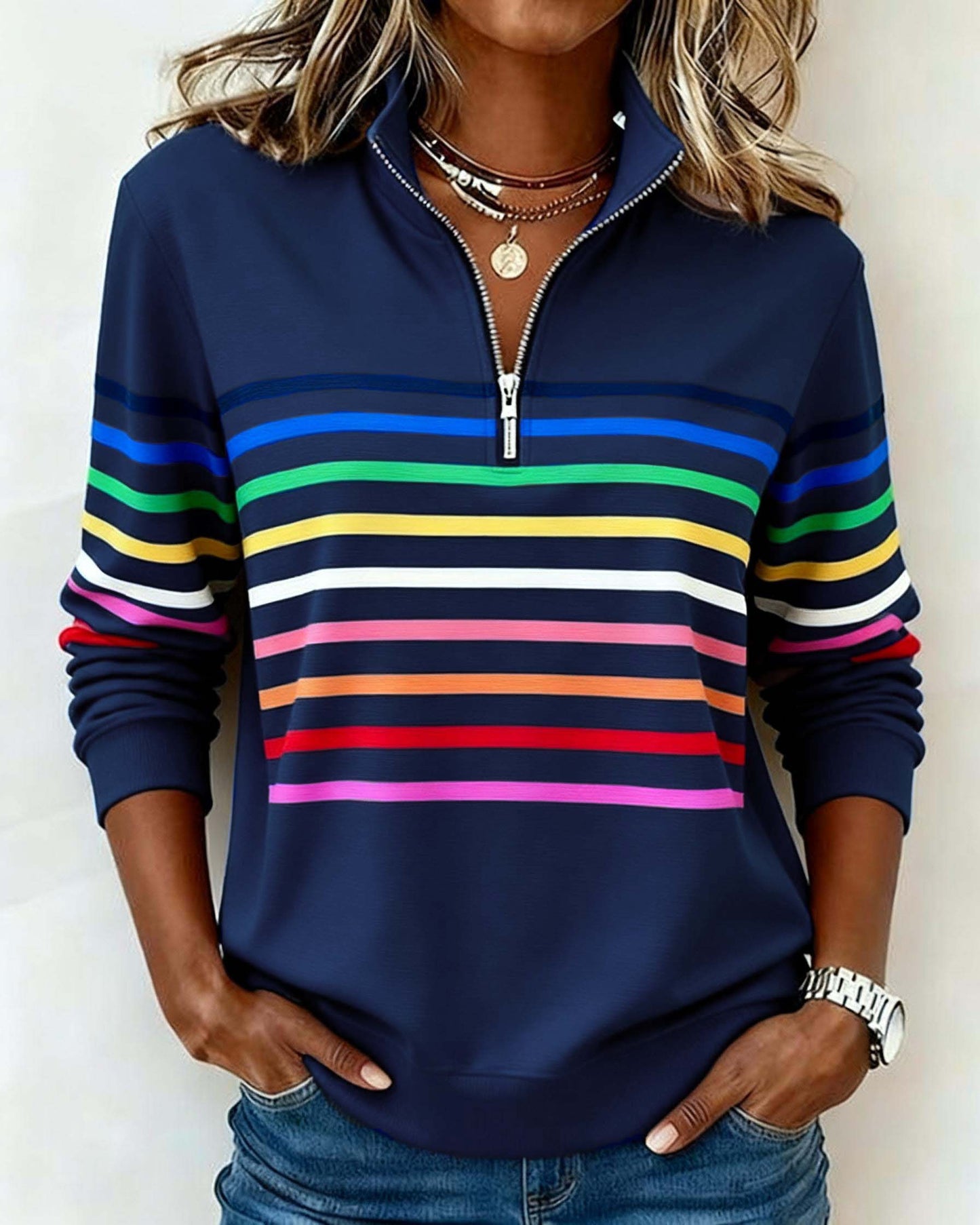Harlow Stripe Quarter Zip Pullover