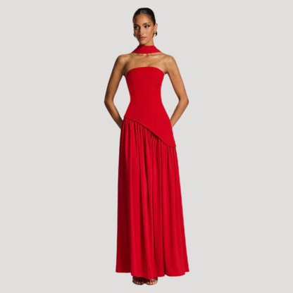Elegant Pleated Strapless Long Evening Dress