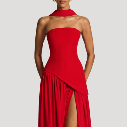 Elegant Pleated Strapless Long Evening Dress