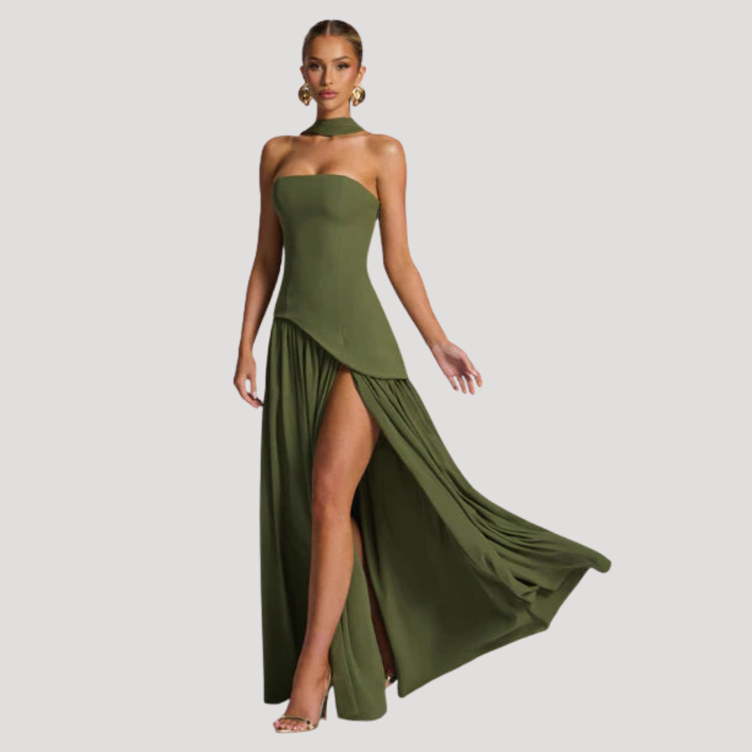 Elegant Pleated Strapless Long Evening Dress