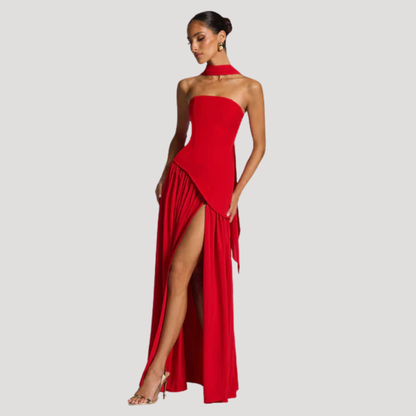 Elegant Pleated Strapless Long Evening Dress