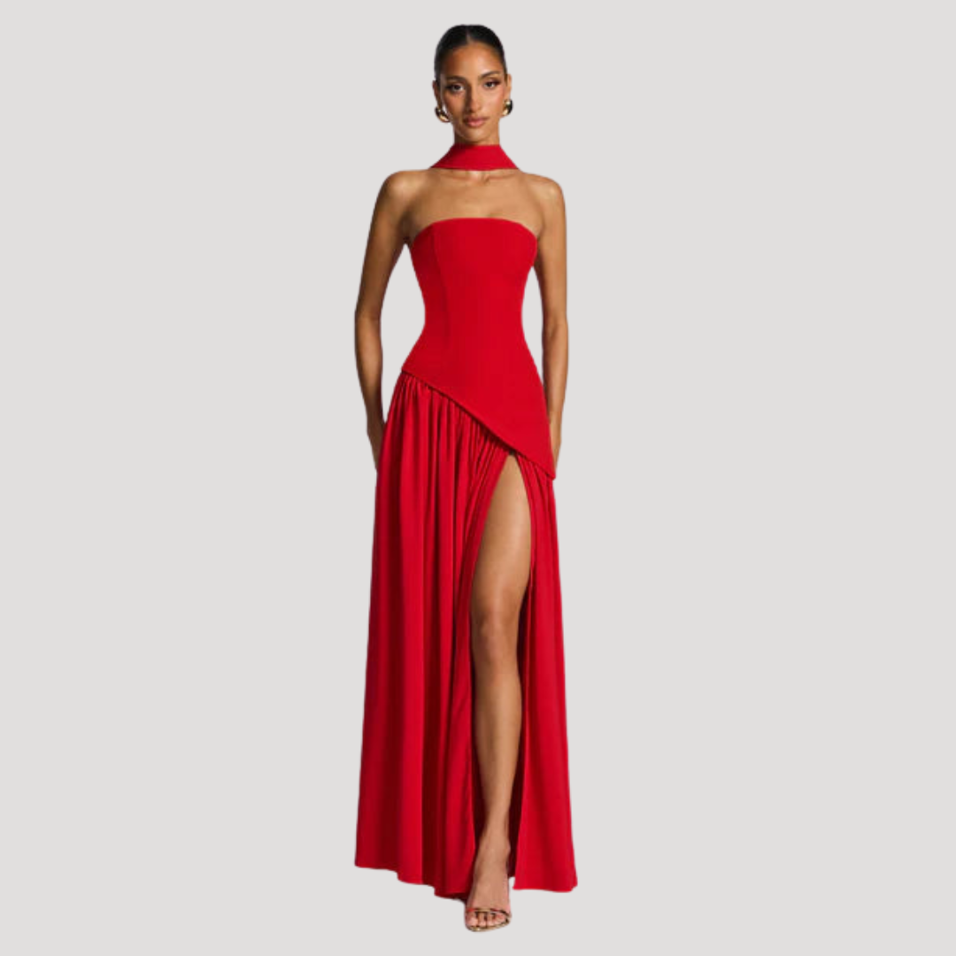 Elegant Pleated Strapless Long Evening Dress