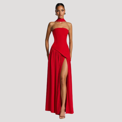Elegant Pleated Strapless Long Evening Dress