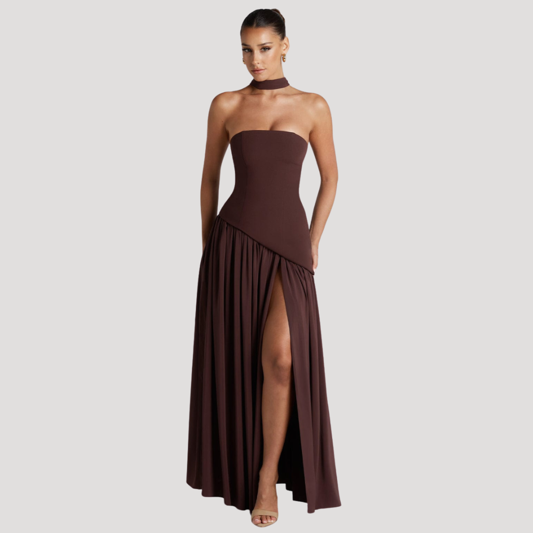 Elegant Pleated Strapless Long Evening Dress