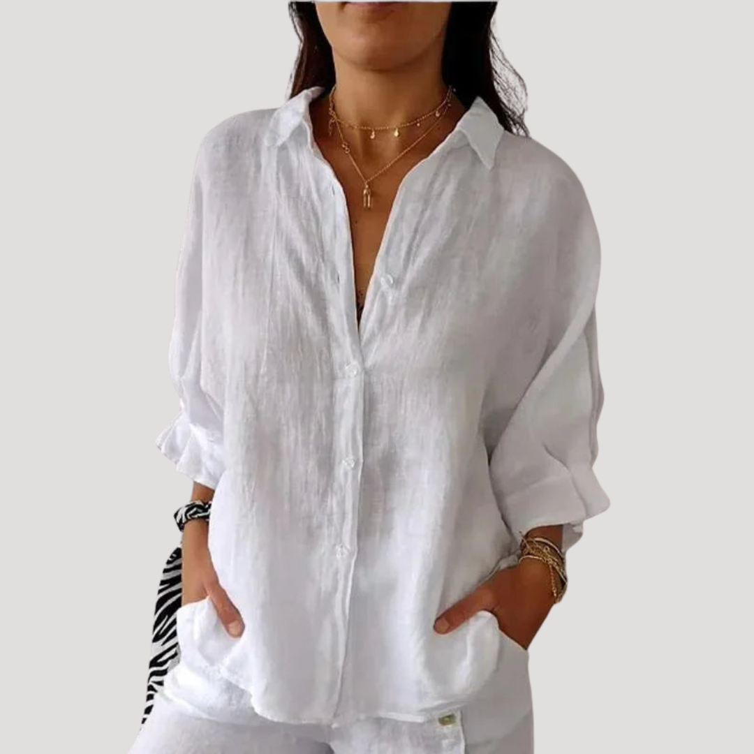 Fluid and Loose Linen Blouse with Long Sleeves