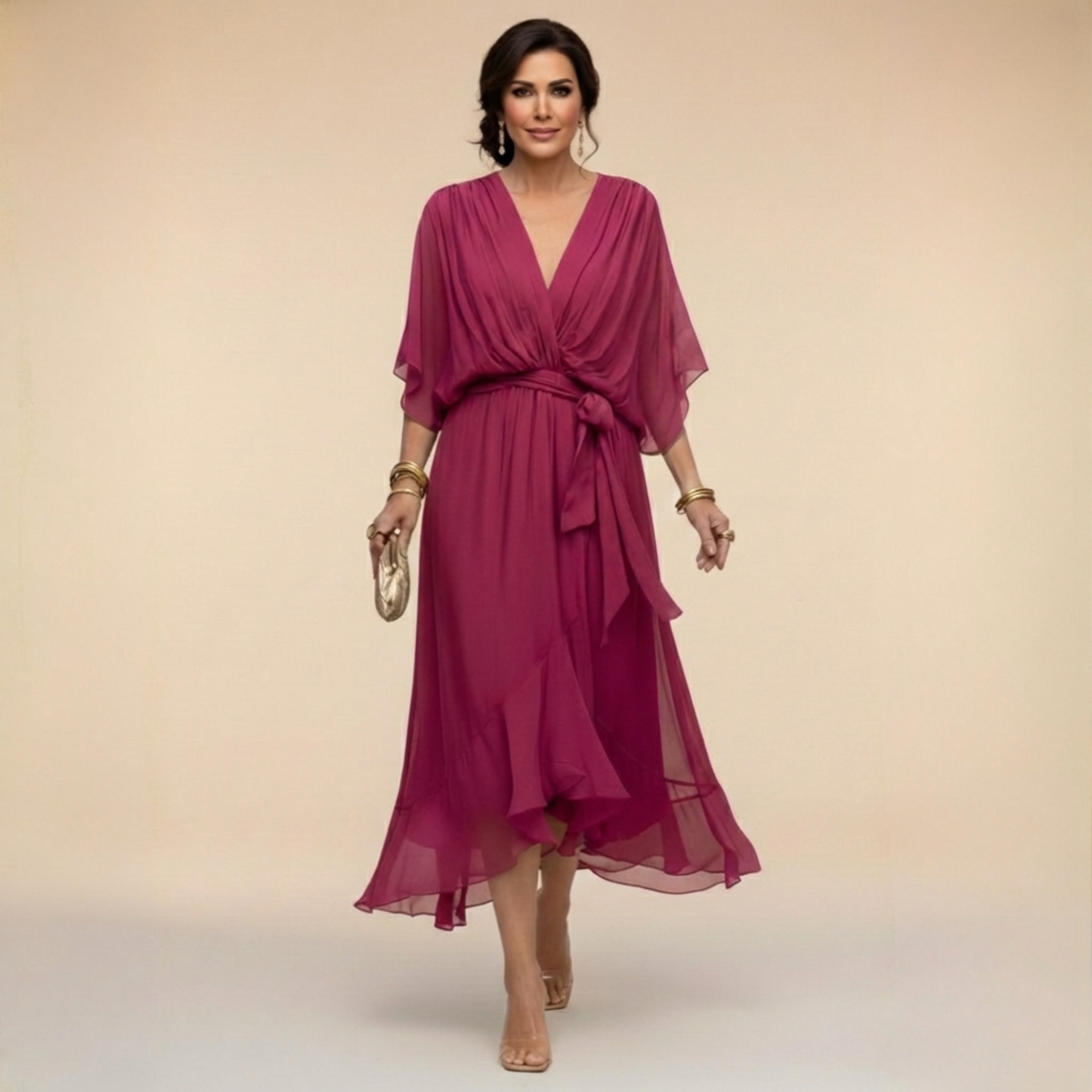 Monica Elegant Chiffon Midi Dress