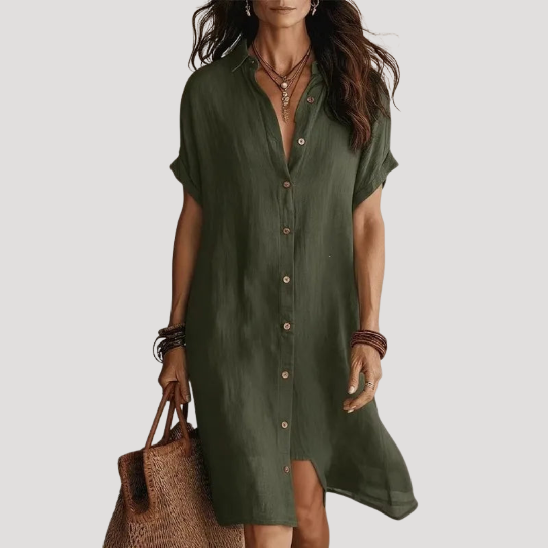 Casual Long Shirt Dress for Women V-Neck