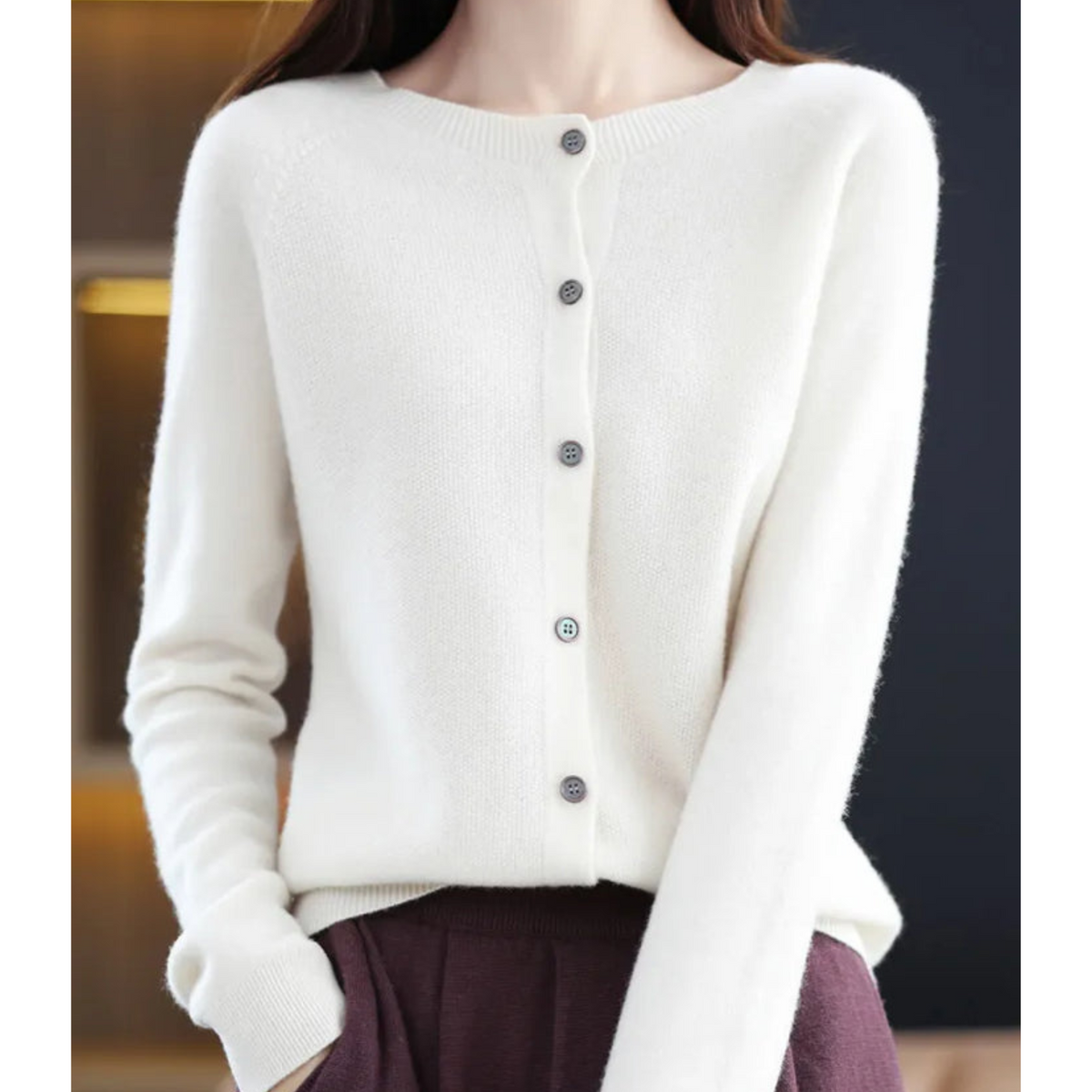 Deliane | Merino Wool & Cashmere Cardigan for Women – Elegant O-Neck Winter Knit