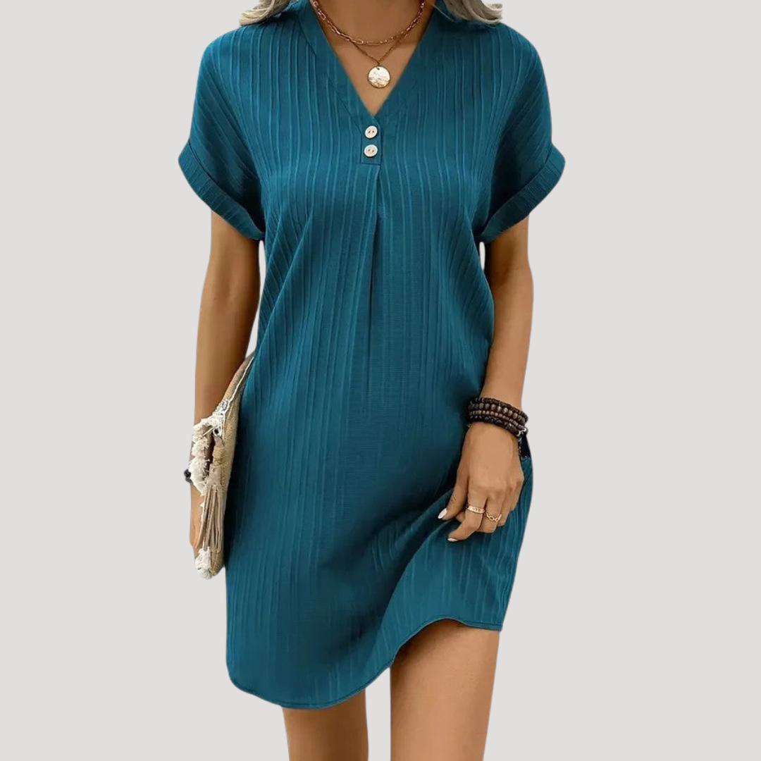 Casual Short Dress for Women with Textured V-Neck