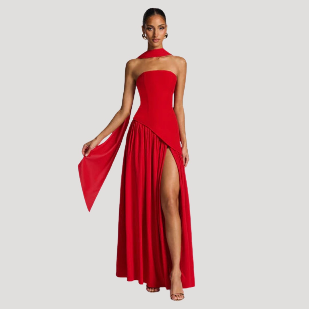 Elegant Pleated Strapless Long Evening Dress