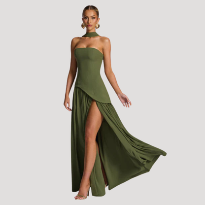 Elegant Pleated Strapless Long Evening Dress