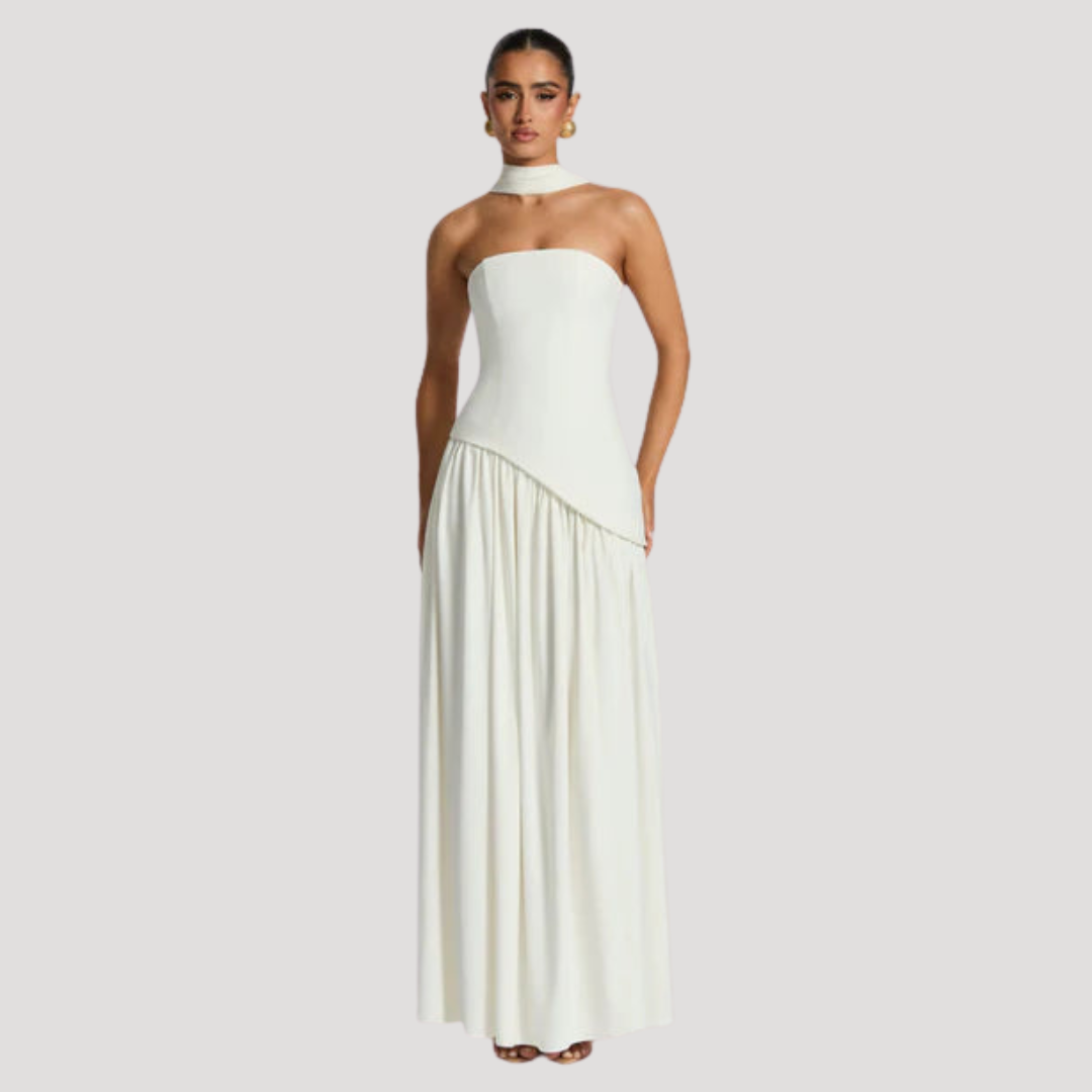 Elegant Pleated Strapless Long Evening Dress