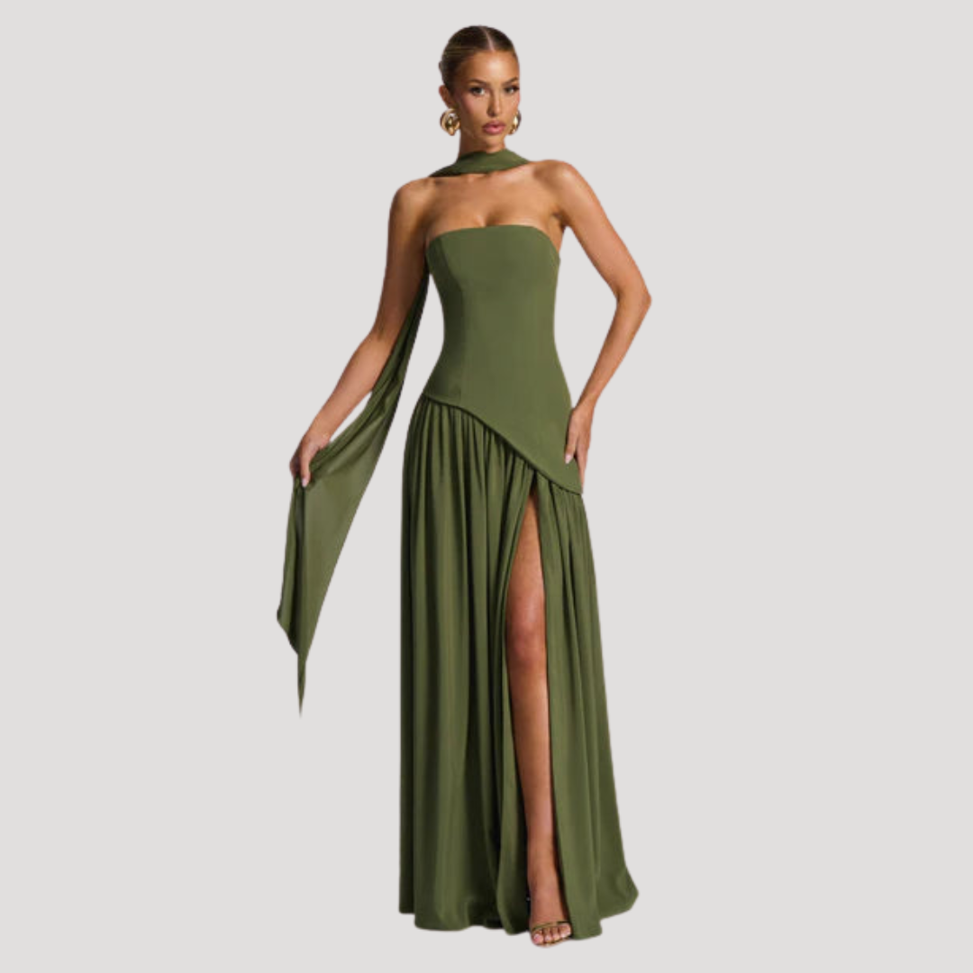 Elegant Pleated Strapless Long Evening Dress