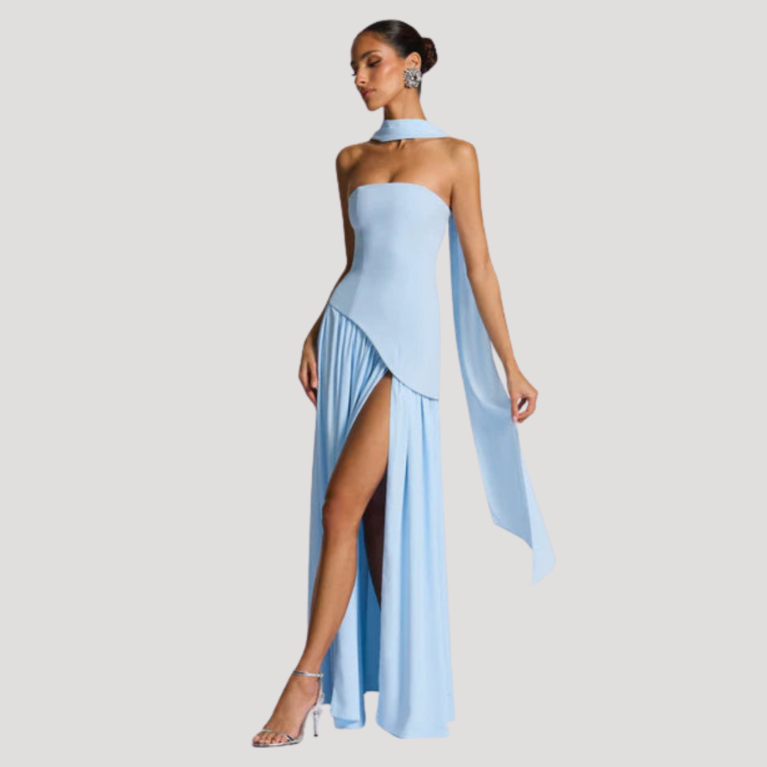 Elegant Pleated Strapless Long Evening Dress