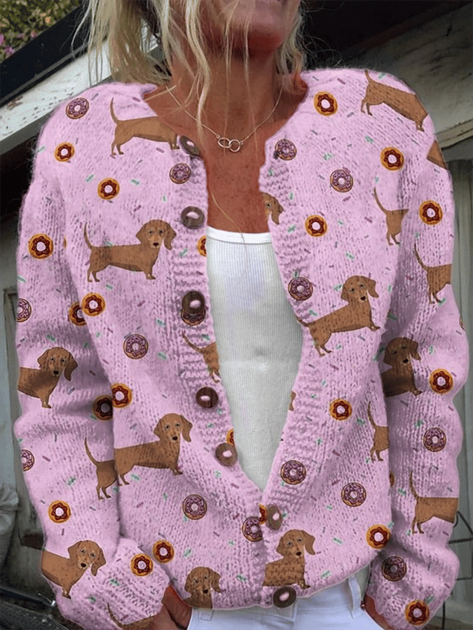 Strickjacke mit Hundemotiv im Vintage-Stil für Damen