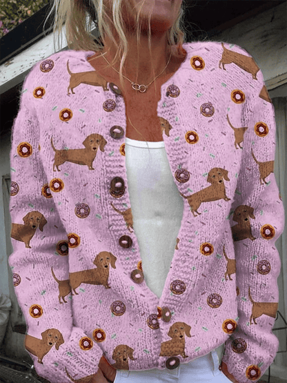 Strickjacke mit Hundemotiv im Vintage-Stil für Damen