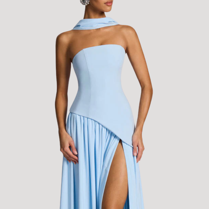 Elegant Pleated Strapless Long Evening Dress