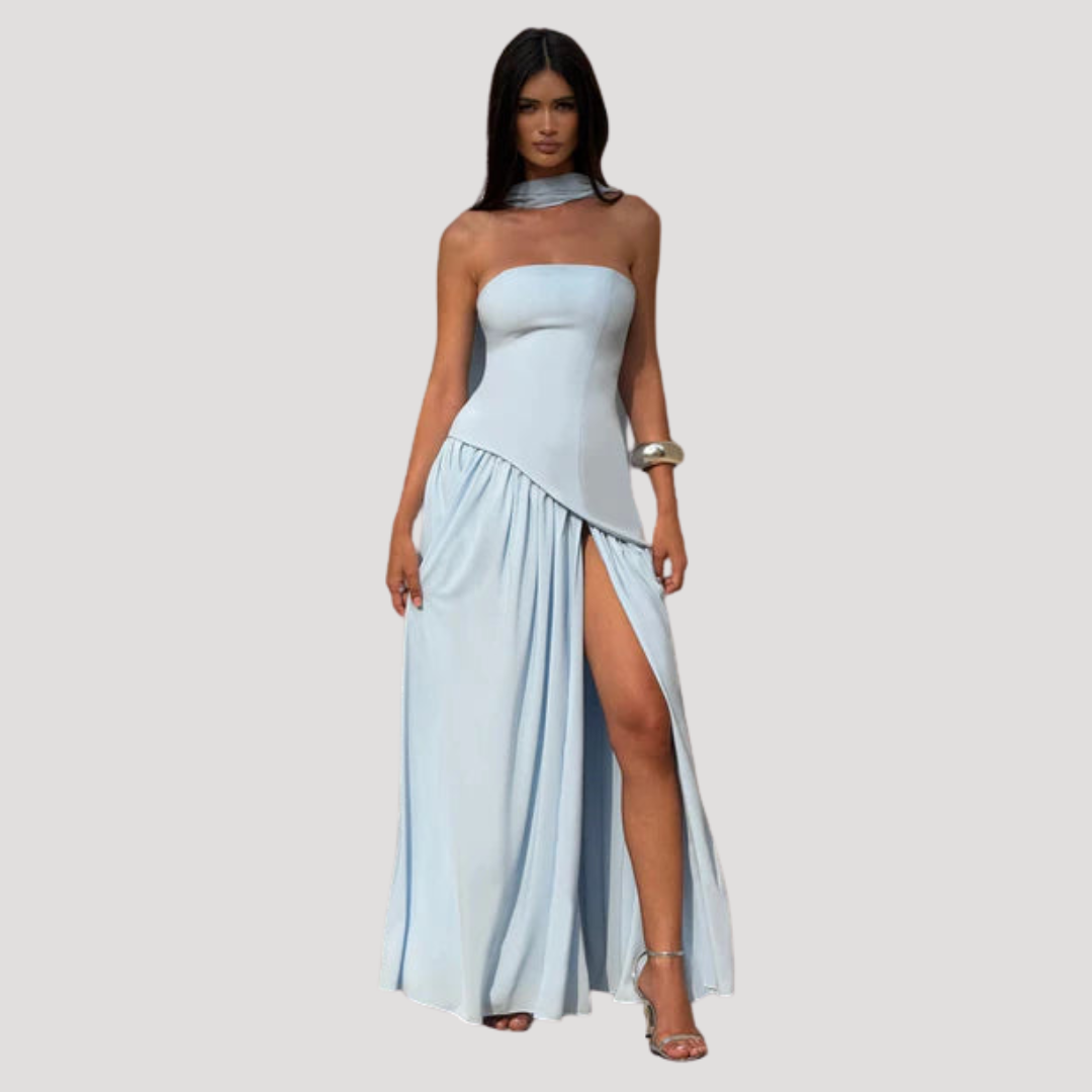 Elegant Pleated Strapless Long Evening Dress