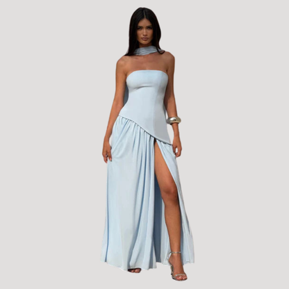 Elegant Pleated Strapless Long Evening Dress