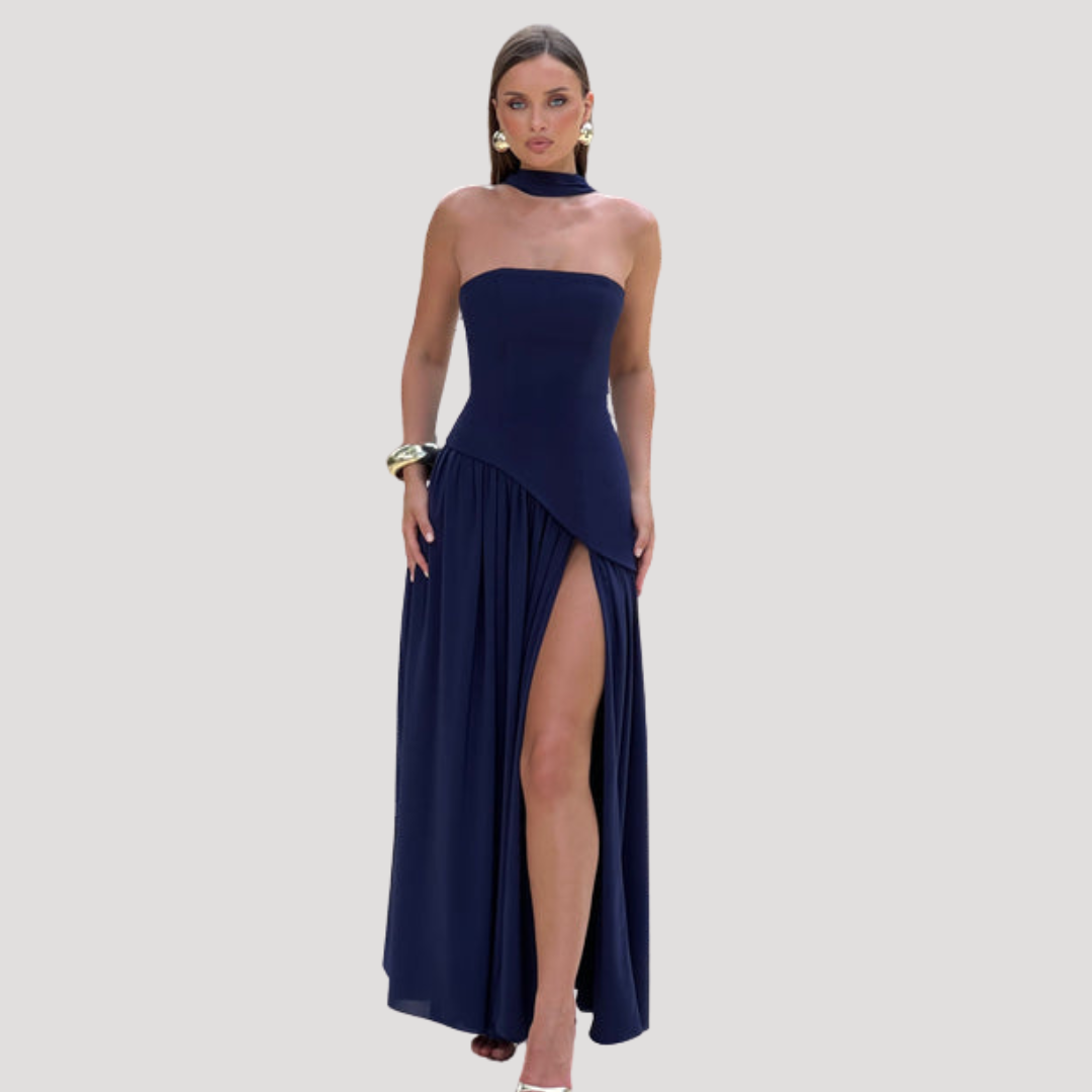 Elegant Pleated Strapless Long Evening Dress