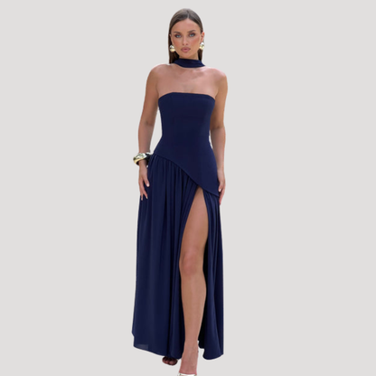 Elegant Pleated Strapless Long Evening Dress