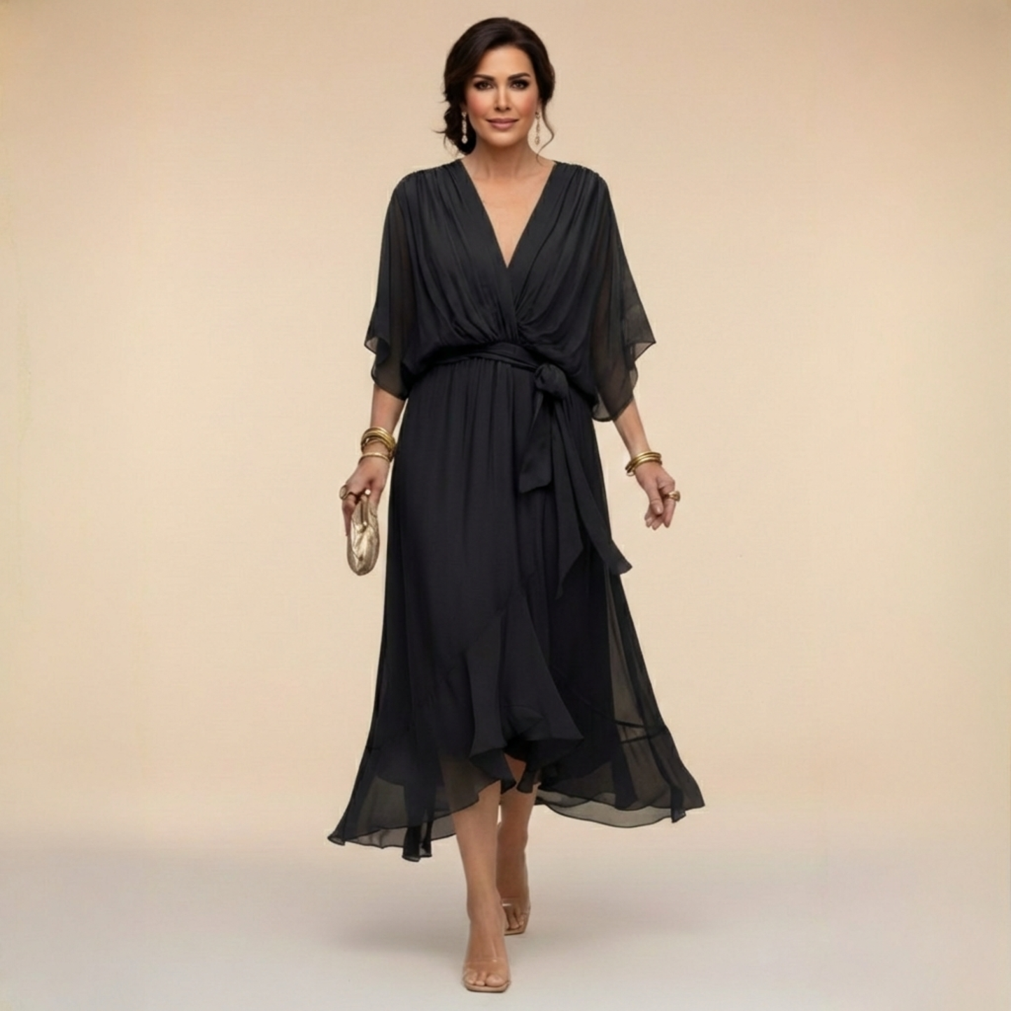 Monica Elegant Chiffon Midi Dress